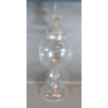 A Large Glass Covered Vase of Oviform with circular pedestal base, 77 cms tall