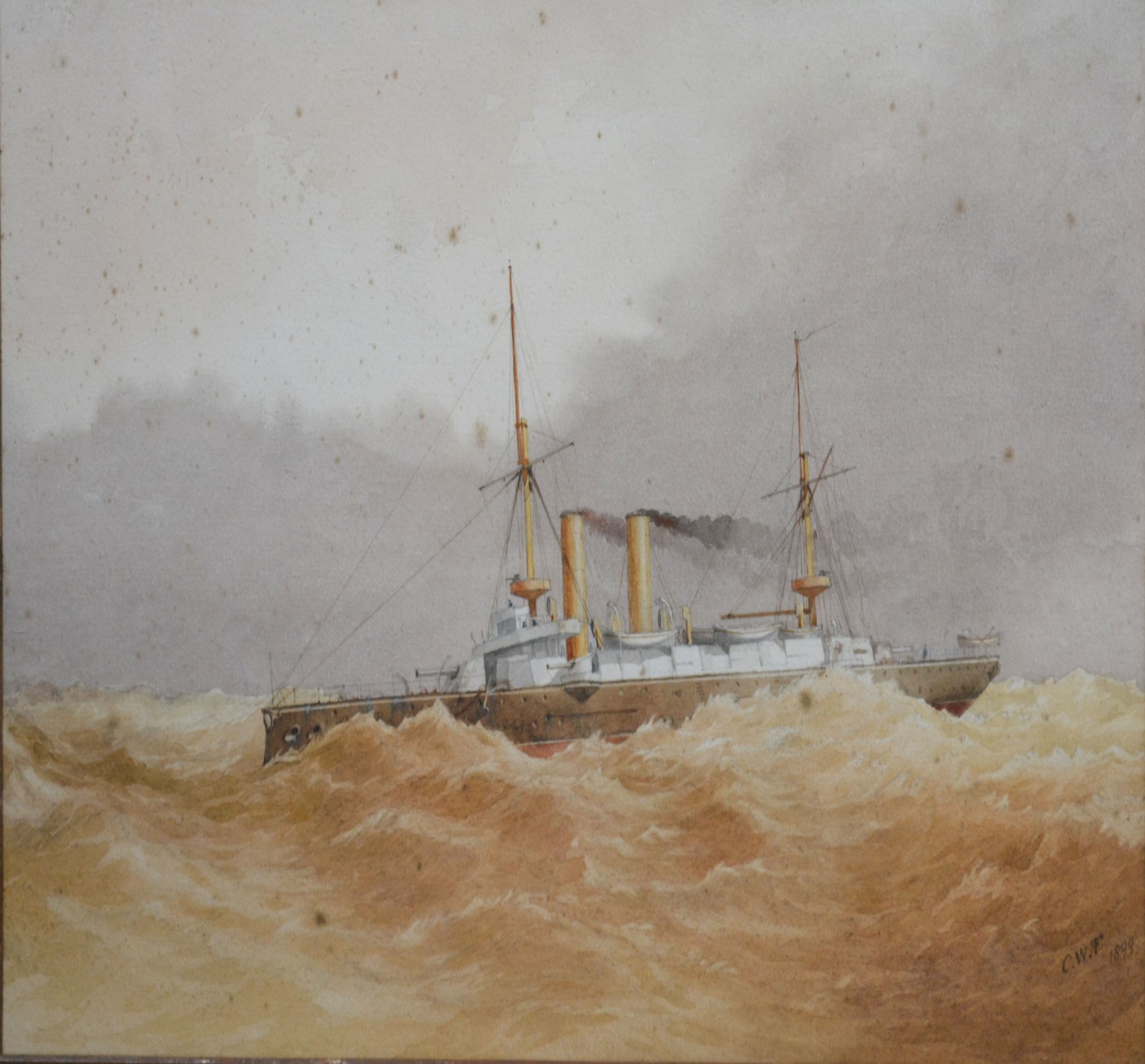 Charles William Fothergill HMS Undaunted watercolour, signed with monogram, 24.5 x 35.5 cms