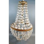 A Cut-Glass and Brass Bag Shaped Light Fitting 50cm tall