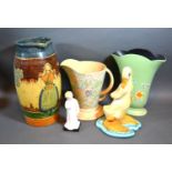 A Royal Doulton Figurine 'Darling' HN 1985 together with a Beswick Model of a Duck, two jugs and a