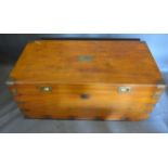 A 19th Century Campaign Camphor Large Trunk, the hinged top with brass plaque inscribed W. Poate and