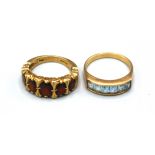 A 9ct. Gold Dress Ring set five graduated garnets, ring size L, 4.9 gms. together with another