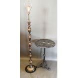 A Painted metal occasional Table, the variegated circular marble top above a tripod base, 50 cms