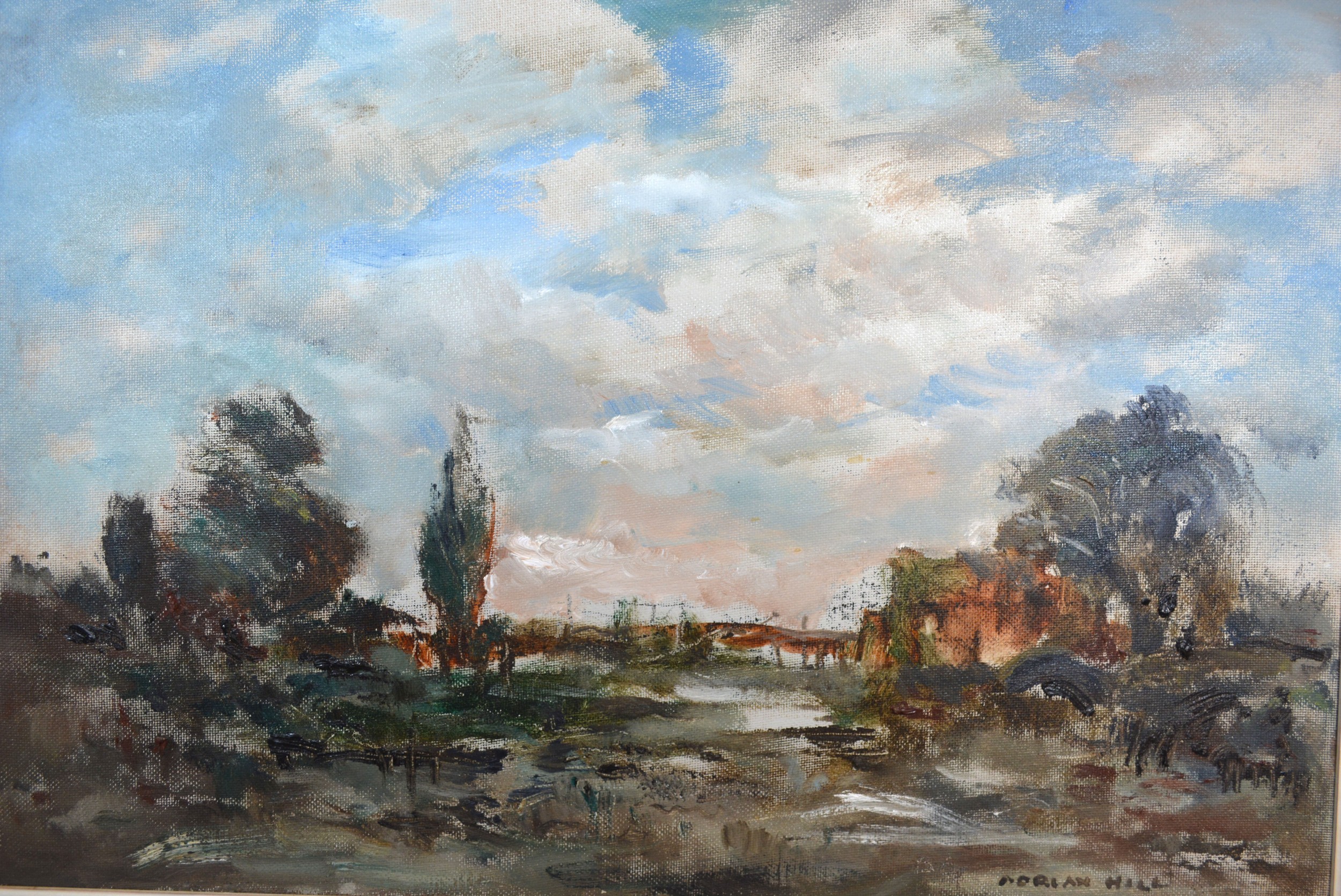 Adrian Hill, The Wooden Bridge, oil on board, signed, 55cms x 75cms
