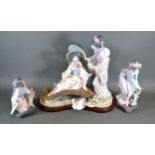 A Large Lladro Porcelain Group Figures on a Bridge 33 cms tall together with two other Lladro
