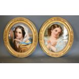 A Pair of Late 19th Early 20th Century Reverse Paintings on Glass depicting classical figures within