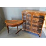 A 19th century mahogany Demi-lune card table together with an early 20th century walnut display