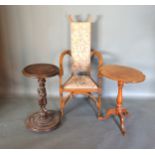 An Art Nouveau Oak Armchair together with a figural occasional table and a 19th Century mahogany
