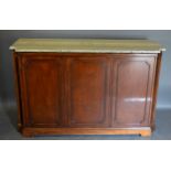 A 20th Century Mahogany Side Cabinet, the variegated marble top above three panel doors flanked by