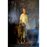 William Gunning King, full length portrait of a girl standing with a dog within a rural setting, oil