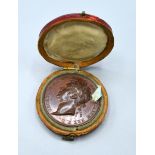 A George III Patinated Bronze Commemorative Coronation Medallion within fitted case