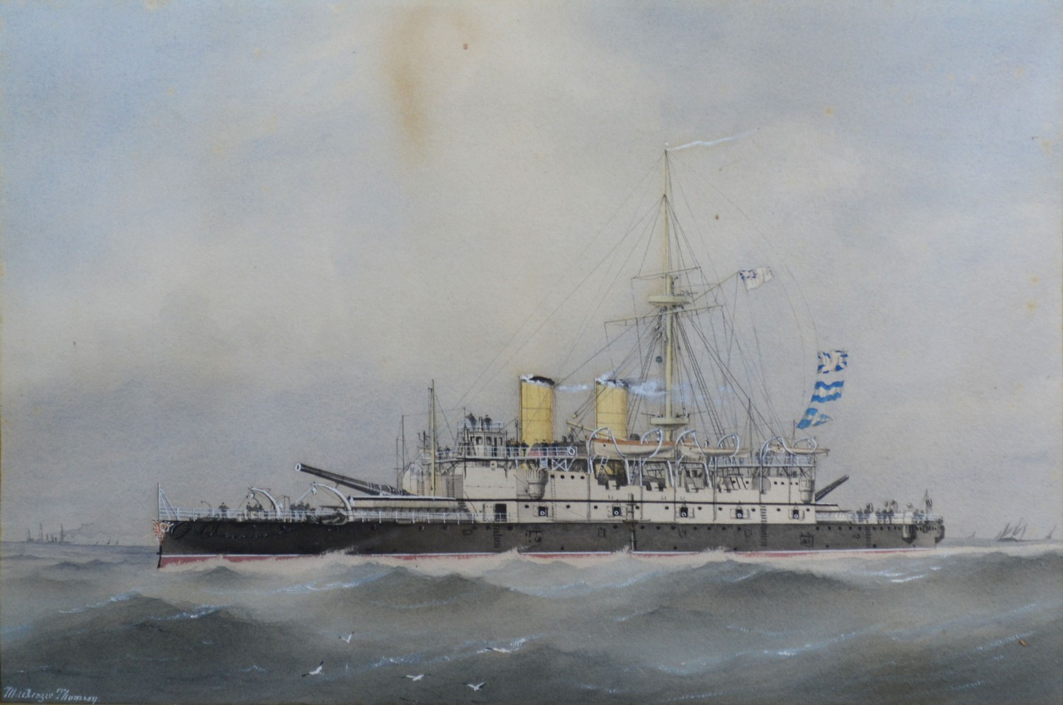 William MacKenzie Thomson Study of an Admiral Class Battleship, possibly HMS Rodney, 30 x 44 cms