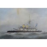 William MacKenzie Thomson Study of an Admiral Class Battleship, possibly HMS Rodney, 30 x 44 cms