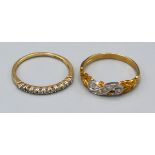 A 9ct. Gold Dress Ring of scroll form set three small diamonds, ring size P, 1.7 gms. together