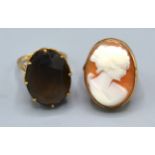 A 9ct. Gold Cameo Set Ring, ring size O, 5.8 gms. together with another 9ct. gold dress ring set