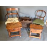 An Early 20th Century Oak Canterbury together with two 19th Century side chairs, an oak occasional