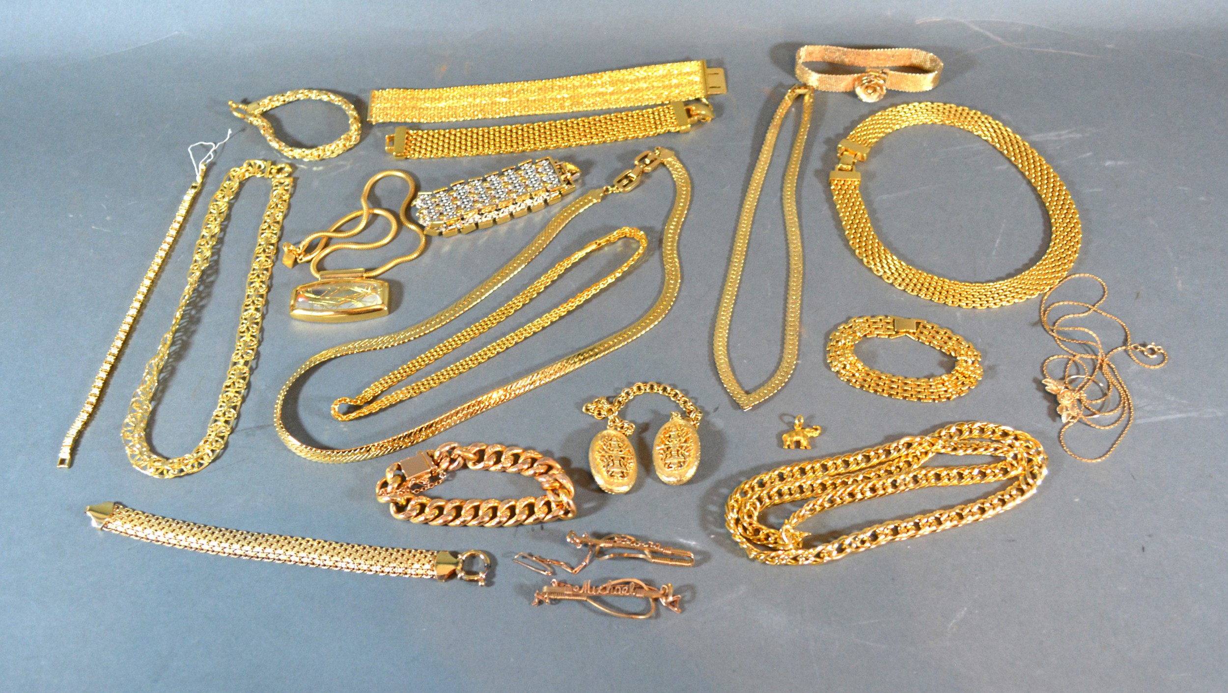 A Collection of Jewellery to include a Gold Plated Curb Link Heavy Bracelet