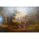 Ronald Horsewell Hunting Scene within a Rural Setting, oil on canvas, signed, 60 x 90 cms together