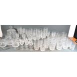 A Good Quality Cut Glass Drinking Set comprising wine glasses, tumblers, a covered biscuit barrel