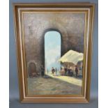 F. Rontini 'Figures At A Market Before An Archway' oil on canvas, signed, 49 x 34.5 cms
