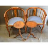 A Pair of Edwardian Mahogany Line Inlaid Tub Shaped Chairs together with a pair of mahogany wine