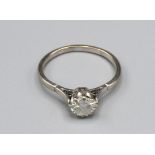 A White Metal Solitaire Diamond Ring approximately 0.50 ct. claw set ring size Q 3.2gms