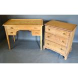 A 19th Century Pine Three Drawer Chest together with a similar pine side table