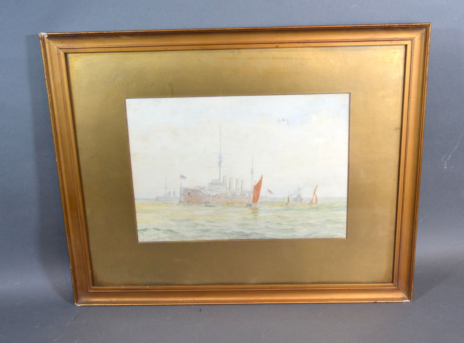 H. Capps Battleship and Sailing Vessels at Sea, watercolour, signed, 19 x 27 cms - Image 2 of 3