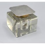 A London Silver Topped and Cut Glass Inkwell, 7 cms square