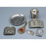 A Chinese White Metal Hexagonal Eggcup together with a collection of related items to include two