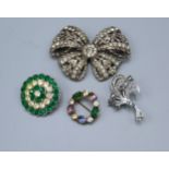 An Art Deco Style Paste Brooch together with three other similar brooches