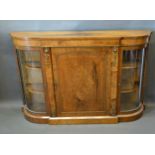 A Victorian walnut marquetry inlaid and gilt metal mounted credenza cabinet with a central door