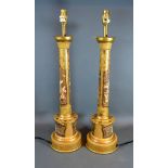 A Pair of Tole Ware Chinoiserie Decorated Table Lamps, 60 cms tall