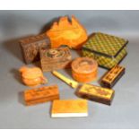 A Tunbridge Ware Cube Pattern Box together with a collection of other boxes and other items