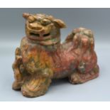 A Chinese Soapstone Pot Pourri in the form of a Dog of Fo, 14 cms tall