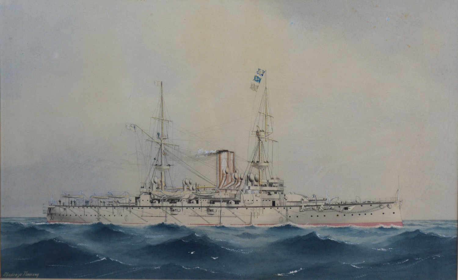 William MacKenzie Thomson Study of a Battleship at Sea watercolour, signed 30 x 48 cms