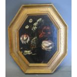 19th Century English School 'Still Life Vase of Summer Flowers' within an octagonal gilded frame oil