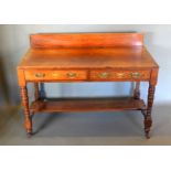 A Victorian Marquetry Inlaid Side Table with two frieze drawer raised upon turned legs with under
