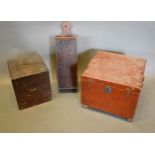 An Early 19th Century Oak Candle Box together with two Decanter Boxes