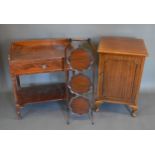 A 19th Century Mahogany Washstand together with a mahogany side cabinet and a triple folding cake