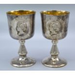 A Pair of Birmingham Silver Queen Elizabeth II Commemorative Goblets Limited Edition No. 346 and 347