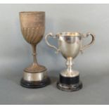A Sheffield Silver Trophy Cup of Half Lobed Form with hardwood stand together with another London