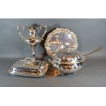 A Silver Plated Covered Tureen together with a silver plated silver entree dish, a silver plated
