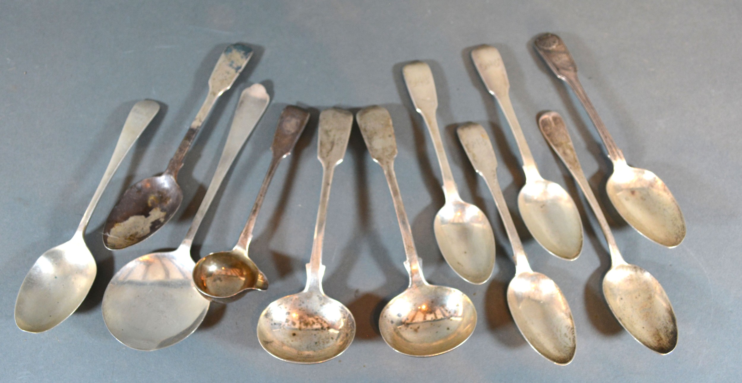 A Pair of Victorian Silver Ladles with Fiddle Pattern Handles London 1849 together with a collection