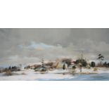 Michael Barnfather 'Winter Landscape Litlington' oil on canvas signed 44 x 90 cms