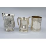 A Victorian Silver Mug Sheffield 1880 together with an Edwardian silver mug Sheffield 1902 and a