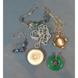 A Chinese Jade Set Pendant together with two other necklaces and a 925 silver bracelet