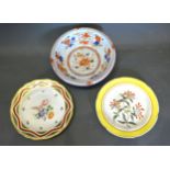 A Derby Porcelain Cabinet Plate together with a similar cabinet plate and an Imari bowl