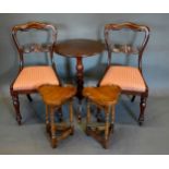 A Pair of Victorian Mahogany Side Chairs together with a similar Victorian mahogany occasional table