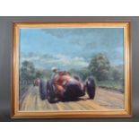Roger Steel 'Juan Fangio driving the Alfa Romeo' oil on board and dated '90 35 x 45 cms